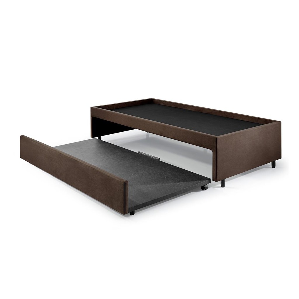 Bicama Box para Dois Colchões Solteirão 96x203 Suede Marrom