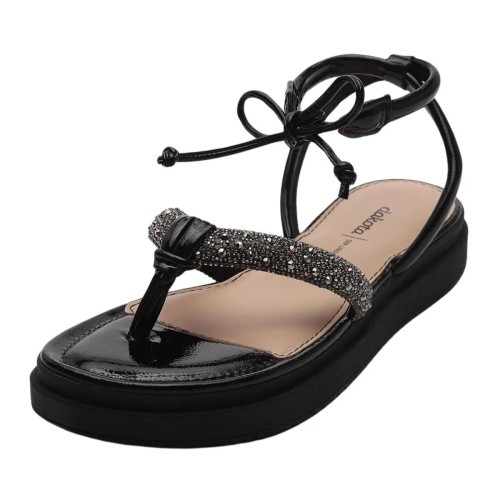 Sandália Papete Dakota Flatform, Papete, Amarração e Strass, Y7632