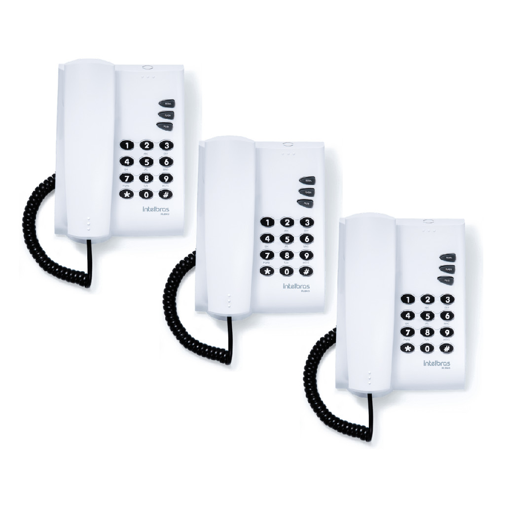 Telefone Fixo Com Fio Pleno Intelbras Sem Chave Cinza Ártico - 3 Unidade