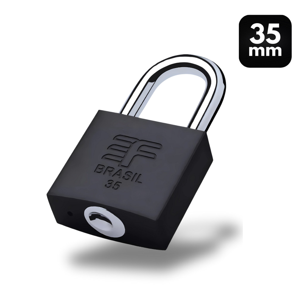 Imagem Cadeado Reforçado 35mm Preto Fosco 2 Chaves 3F Kit Zamac Inoxidavel Segurança Bolsas Armários Mala Mochila Viagem