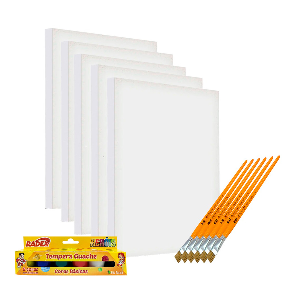 Kit Com 05 Telas Para Pintura 20x30cm + 12 Tintas e 5x Pincel - Uso Profissional e Artístico em Oferta na Shopee