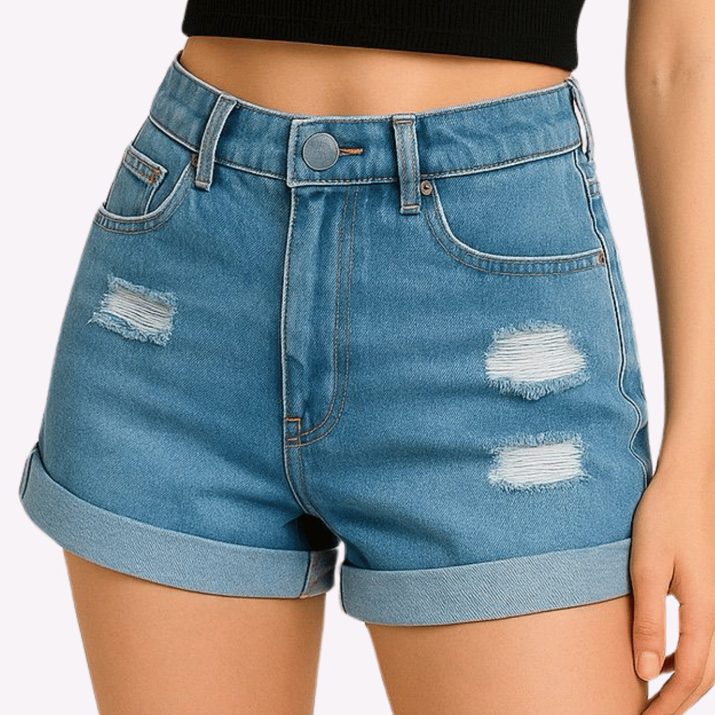 Shorts Jeans Feminino Cintura Alta Hot Pants Destroyed Com Barra Dobrada Premium Estilo Modelador em Oferta na Shopee