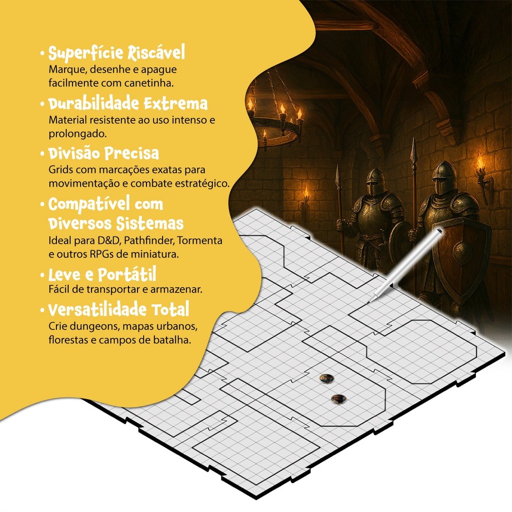 Kit RPG de mesa com Grid riscável, tokens e caneta D&D Tormenta Ordem paranormal Grid de batalha — imagem 2 de 2
