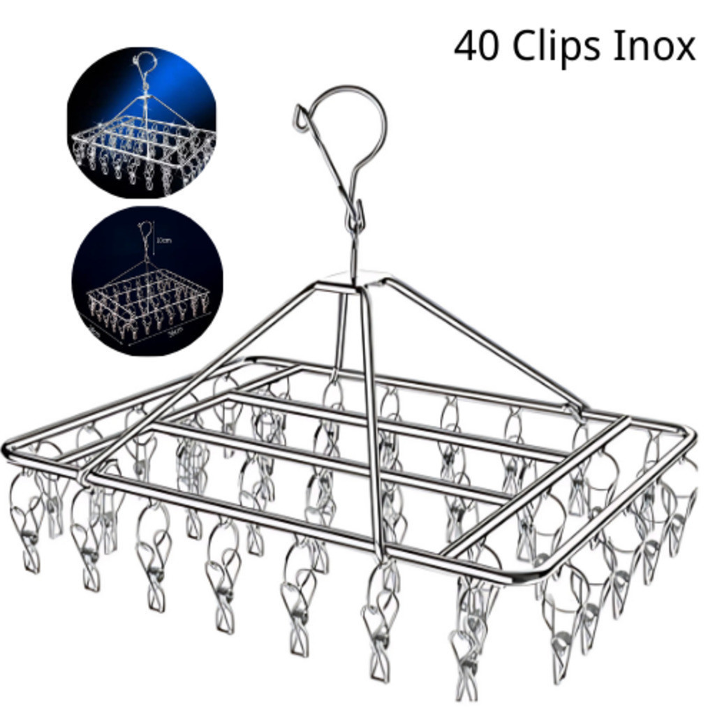 Varal Cabide Dobrável Com 40 Prendedores Inox e Clips Retrátil Resistente Ideal Para Secar...