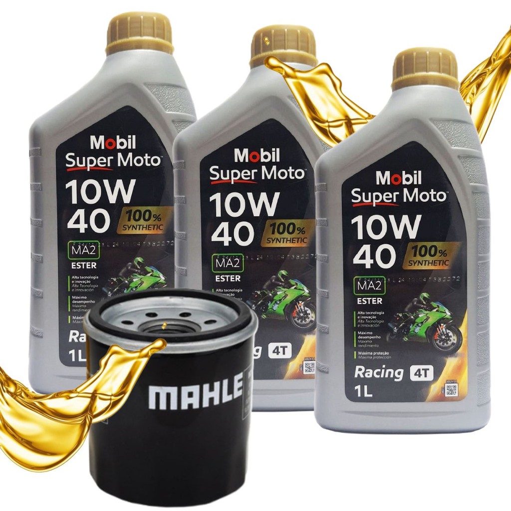 Troca de Óleo P/ Kawasaki Z300 / Z400 / Z650 / Versys 650 Mobil Sintético 10w40 + Filtro