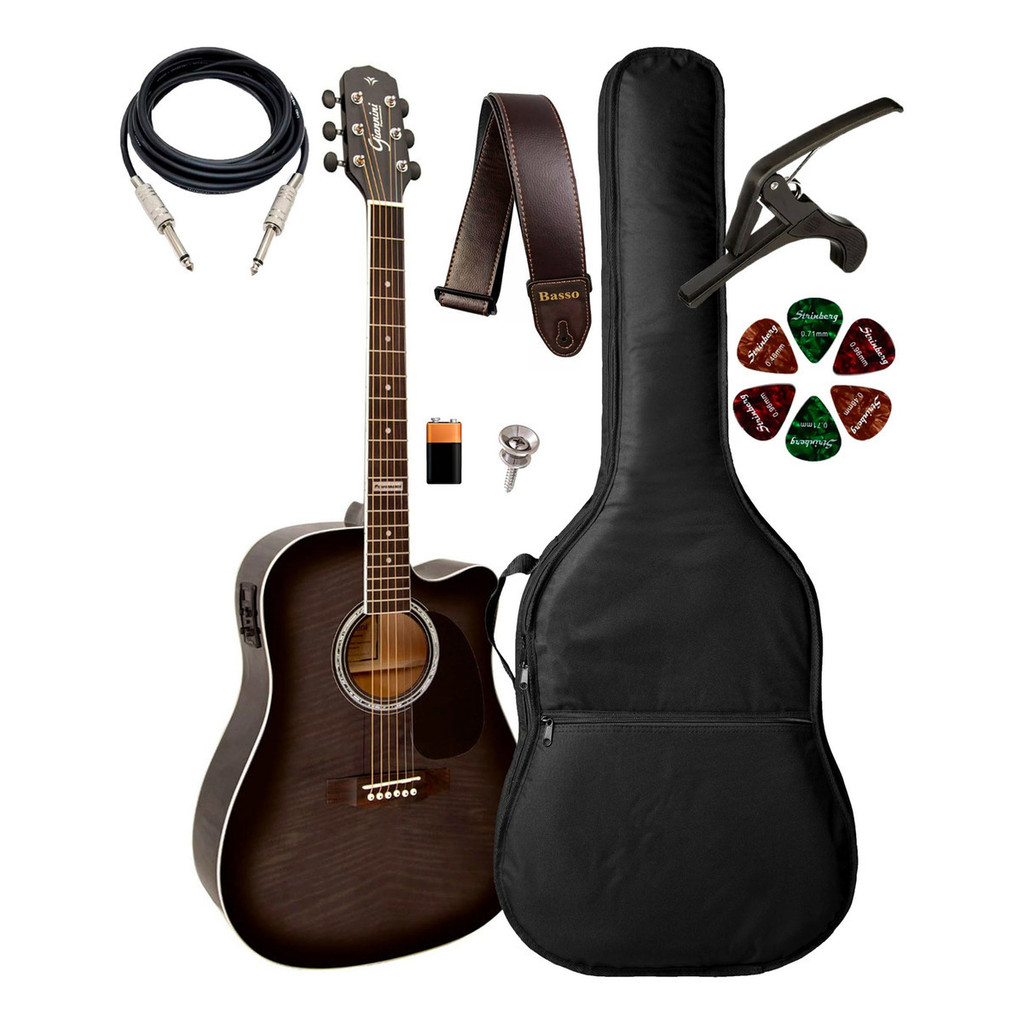 Violão Folk Giannini Gf1d Ceq Tbk + Capa Luxo E Acessórios