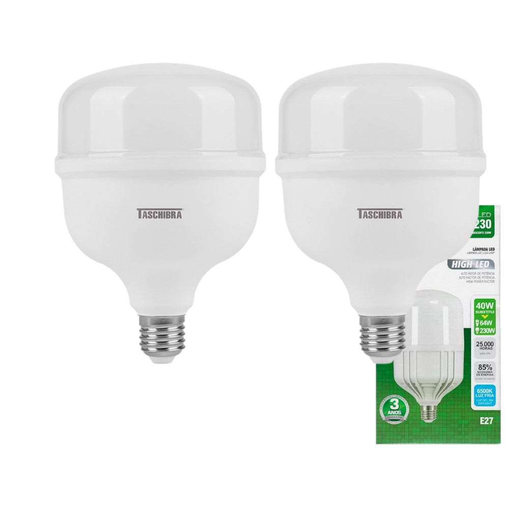KIT  2 LÂMPADAS LED 40W 6500K E27 ALTA POTENCIA GRANDES ÁREAS Taschibra em Oferta na Shopee