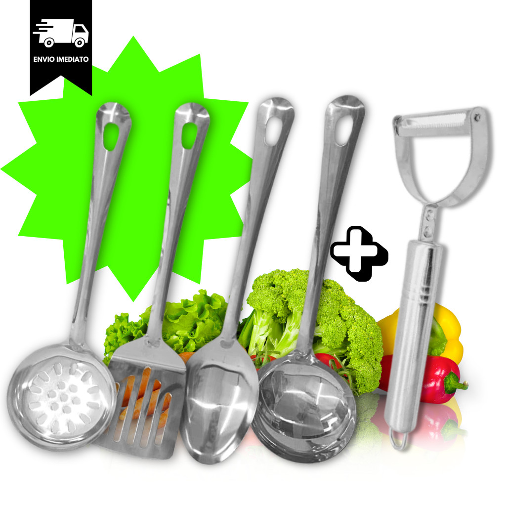 Kit Colher de Arroz +Descascador INOX+ Escumadeira Espatula Concha Peças inox Utilidades INOX