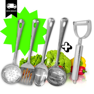 Kit Colher de Arroz +Descascador INOX+ Escumadeira Espatula Concha Peças inox Utilidades INOX