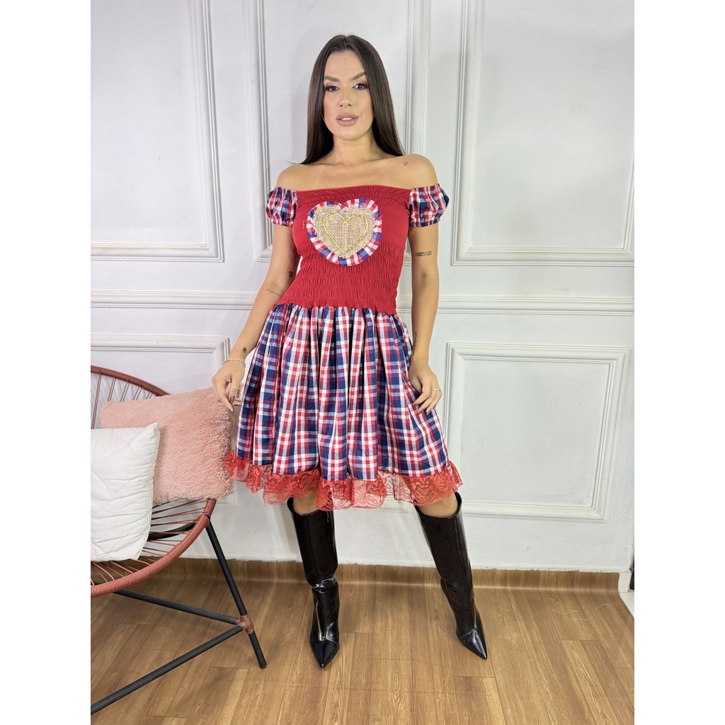 Vestido Feminino Junino Adulto Fantasia Festa Junina Arraial