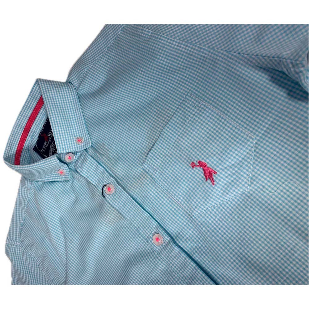 Camisa Xadrez Azul Austin Infantil Manga Curta