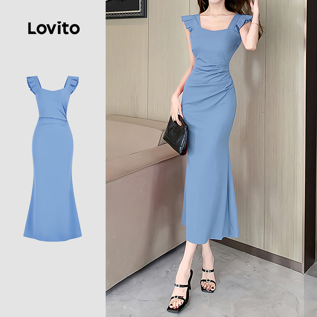 Lovito Vestido Casual liso plissado para mulheres L132AD981 - Women Clothes