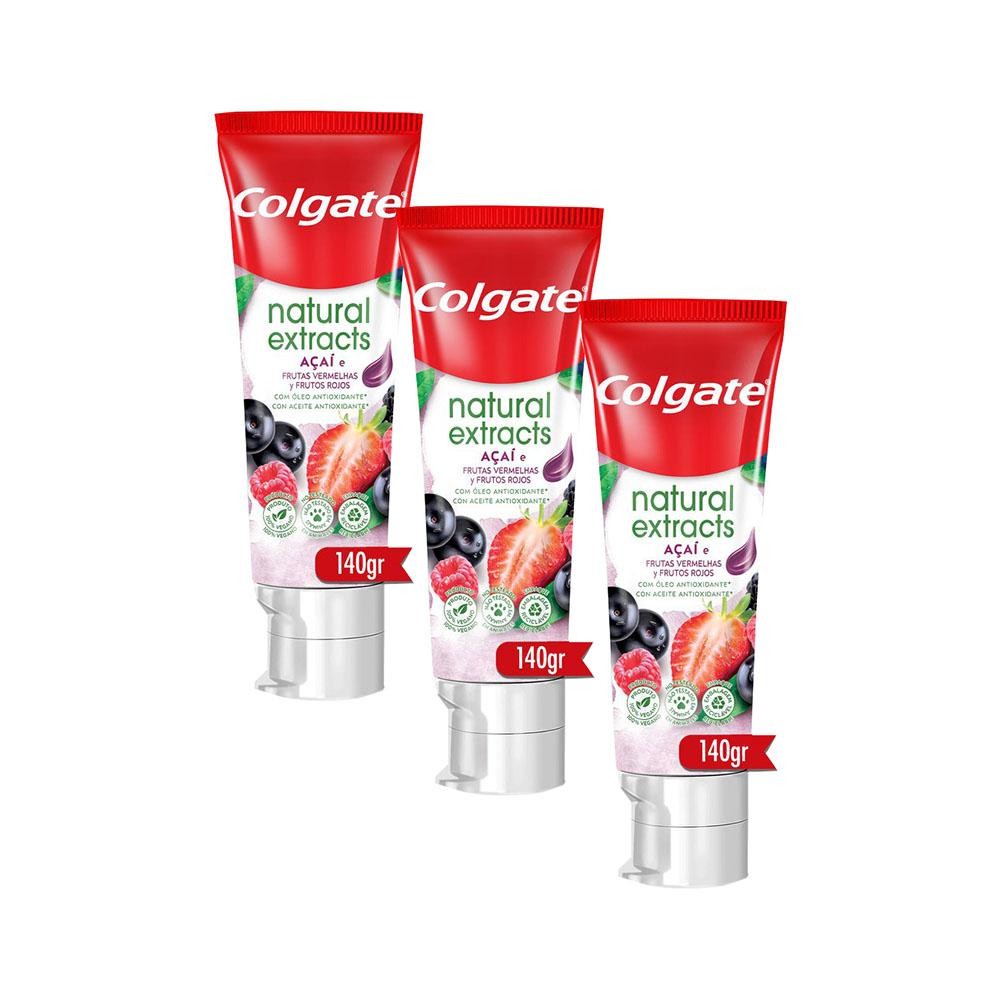Kit 3 Cremes Dentais Colgate Natural Extracts Açaí e Frutas Vermelhas 140g - Health