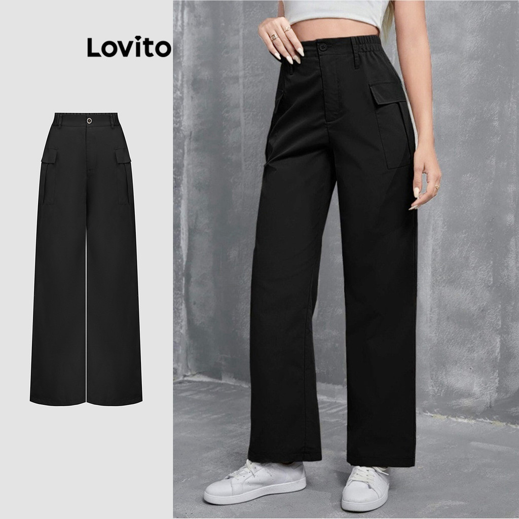 Lovito Calça Casual Simples com Bolso para Mulheres L108ED1078 - Women Clothes