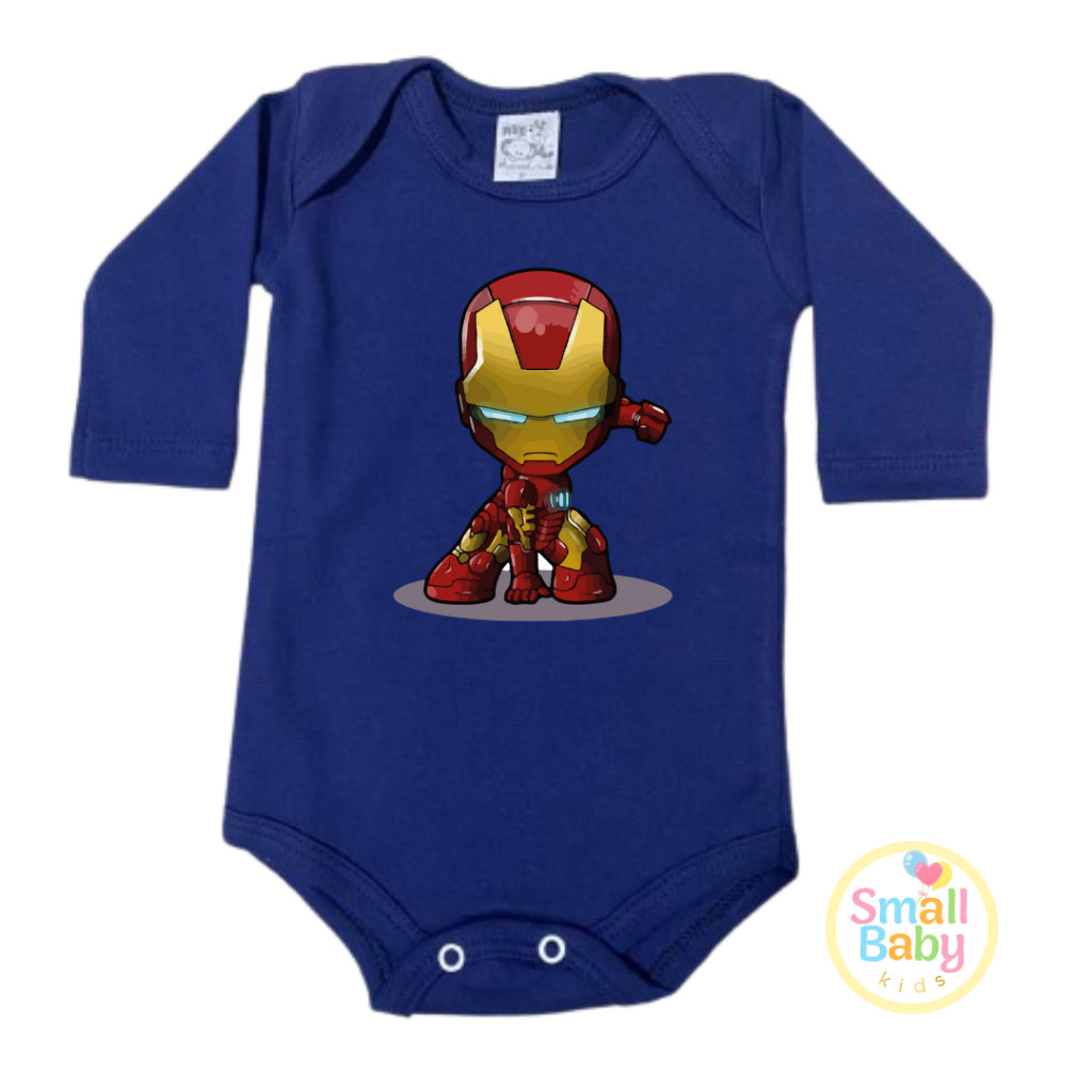 Body Bebe Infantil Personagens da Marvel Homem de Ferro Bebe Manga Longa