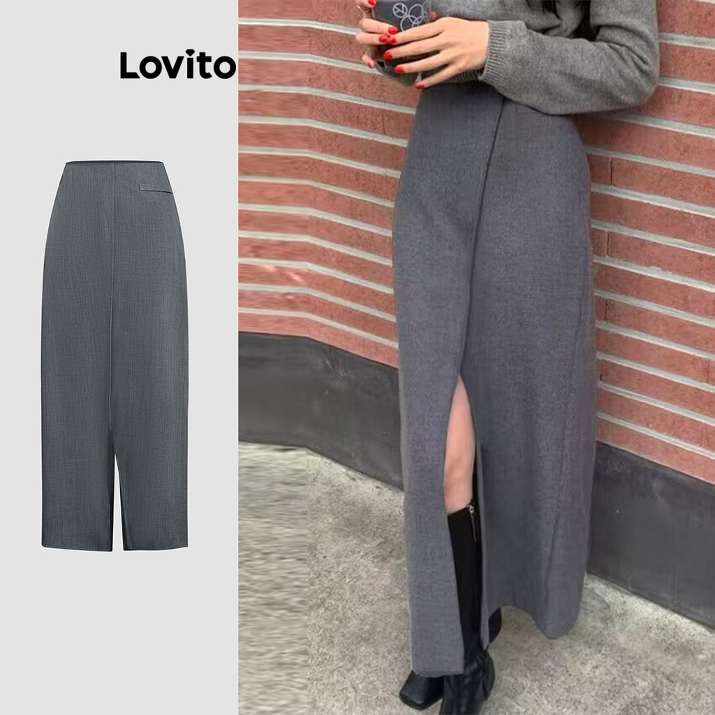Lovito Saias plissadas casuais simples para mulheres L118ED507 - Women Clothes