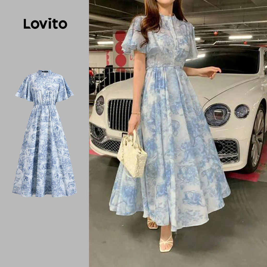 Lovito Vestido Casual Floral Com Botões Para Mulheres L131LD1315 - Women Clothes