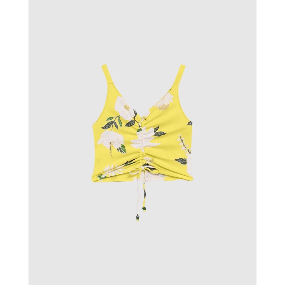 Regata Long Cropped Feminina Com Túnel Em Malha Canelada De Viscose em Oferta na Shopee