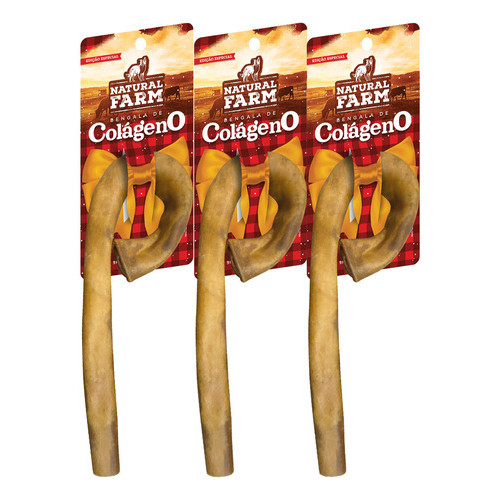 3 Petiscos Mordedor Cães Colágeno Natural Farm Bengala Natal