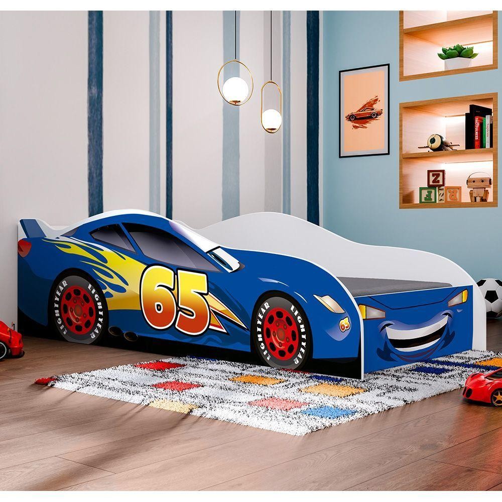 Mini Cama Personagens Grade Proteção Crianças Carro Azul Carro Rida Relâmpago Azul em Oferta na Shopee