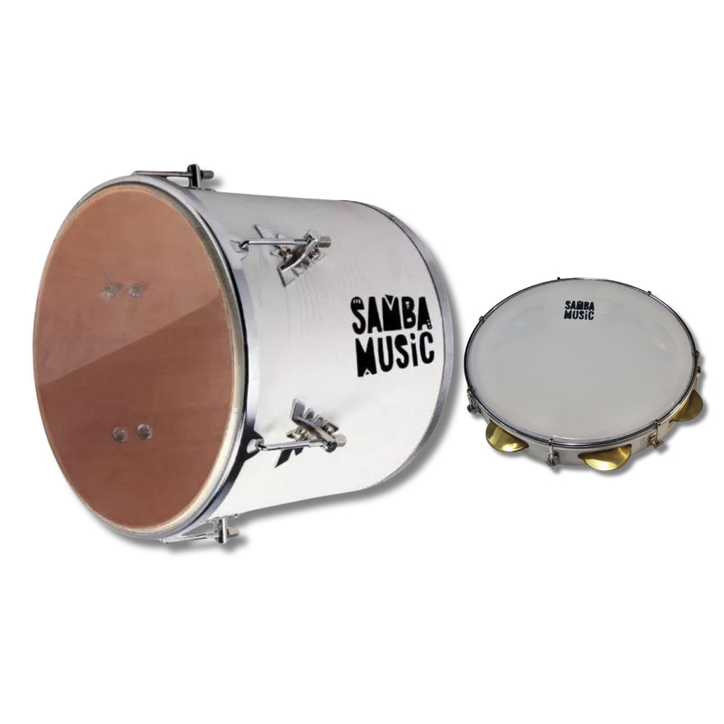 Kit Repique de Mão 12x30 Pele Nt Samba Music + Pandeiro 10