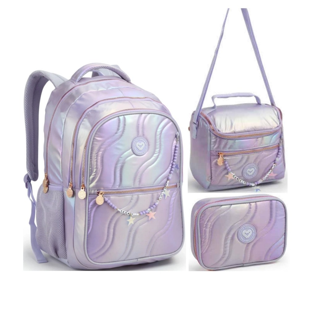 KIT MOCHILA COLOR UP HOLOGRAFICA WAVE ESCOLAR 2025 JUVENIL LANCHEIRA TERMICA E ESTOJO em Oferta na Shopee