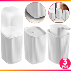 KIT 3 Banheiro Dispenser Sabonete Líquido Porta Algodão E Escovas Creme Dental Banheiro Lavabo