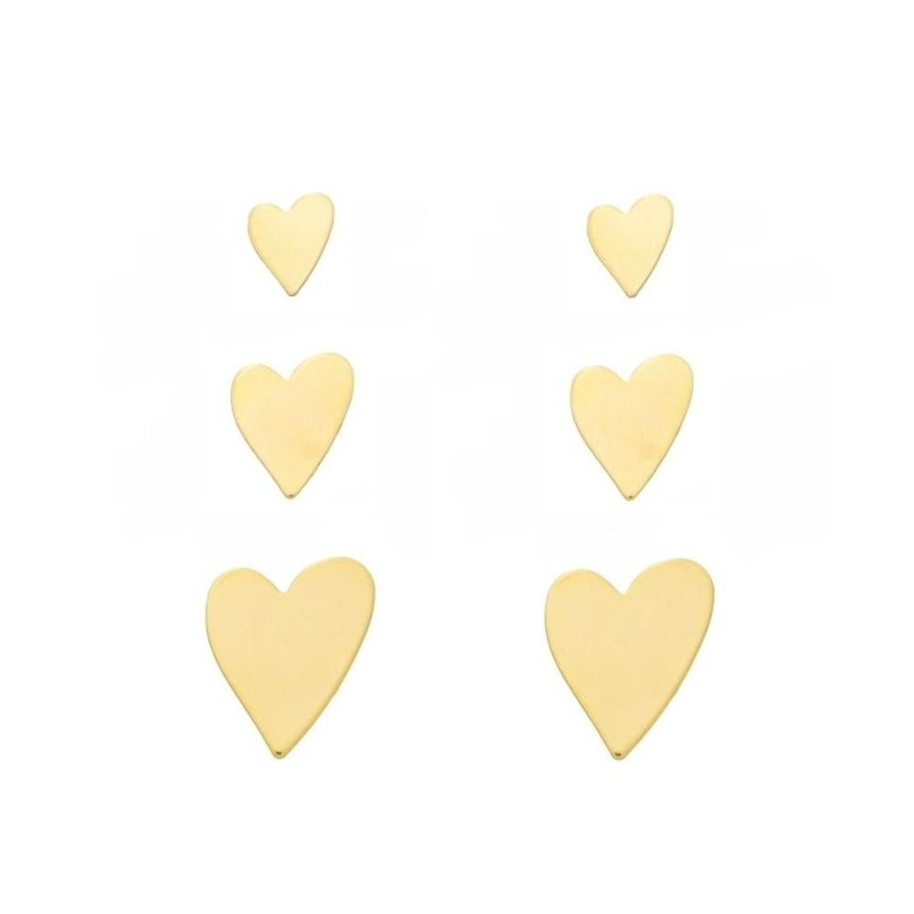 TRIO DE BRINCO CORAÇÃO PIUKA FOLHEADO A OURO 18K em Oferta na Shopee