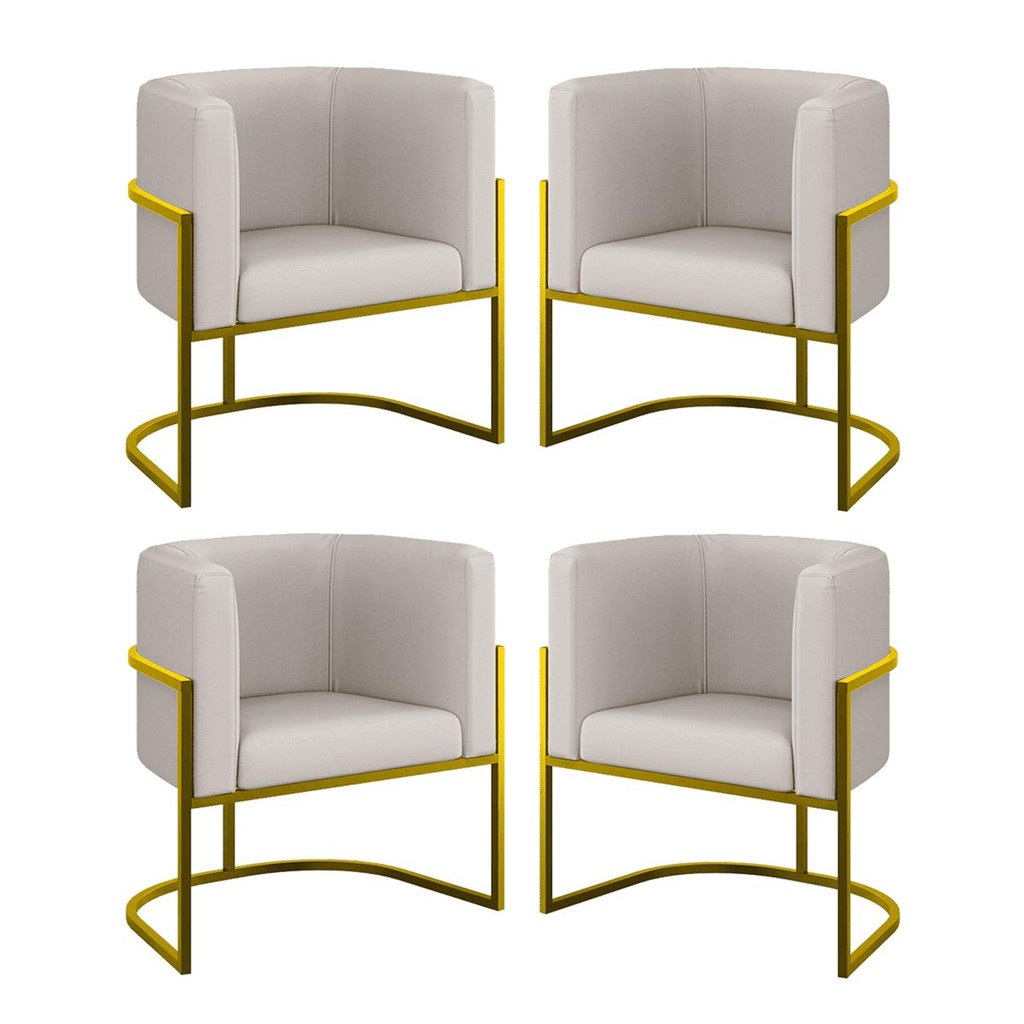 Kit 4 Cadeiras Poltrona Lua Corino Sala Quarto Gold Balaqui - Home & Living