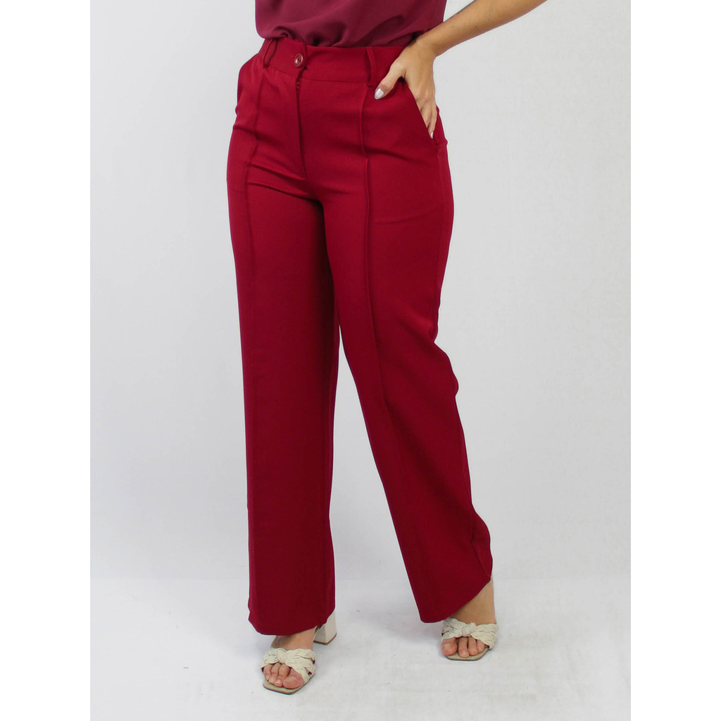 Calça Feminina Alfaiataria com Friso Elegante Estilo Office para Escritório Cintura Alta