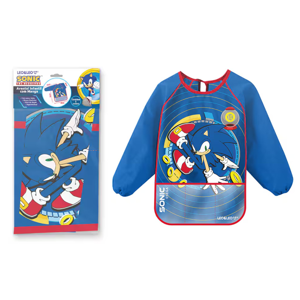 Avental Com Bolso + Manga Comprida Infantil Sonic Sega Léo&Léo - 1 Unidade em Oferta na Shopee