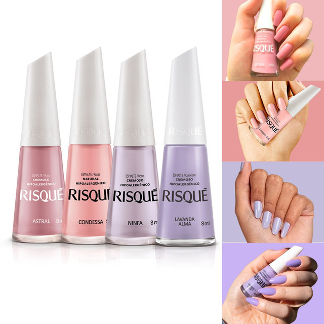 Kit 4 Esmaltes Risque Tons Rosa Lilas Pasteis Esmalte Atacado 8ml em Oferta na Shopee