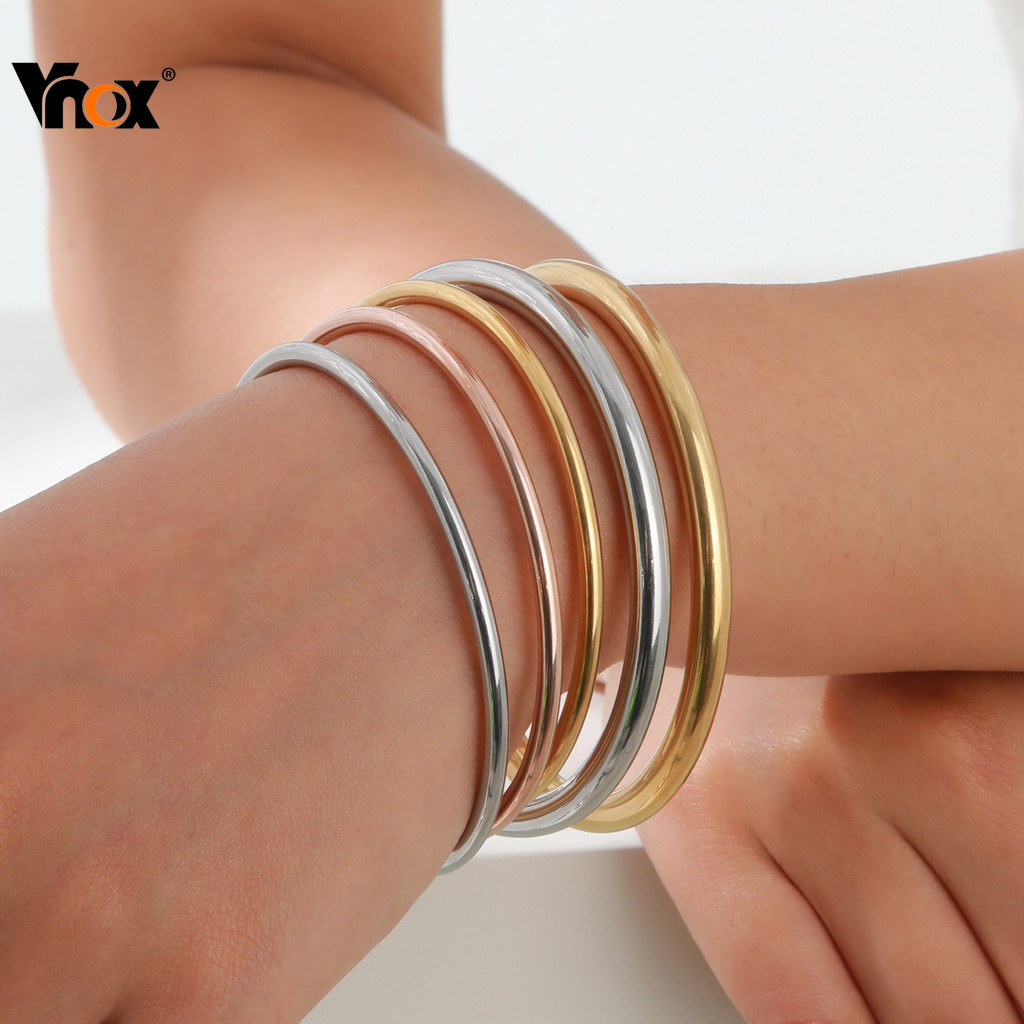 Pulseira De Aço Inoxidável Vnox Smooth Stacking Para Mulheres , Joias Minimalistas Banhadas A Ouro Que Não Desbotam - Fashion Accessories