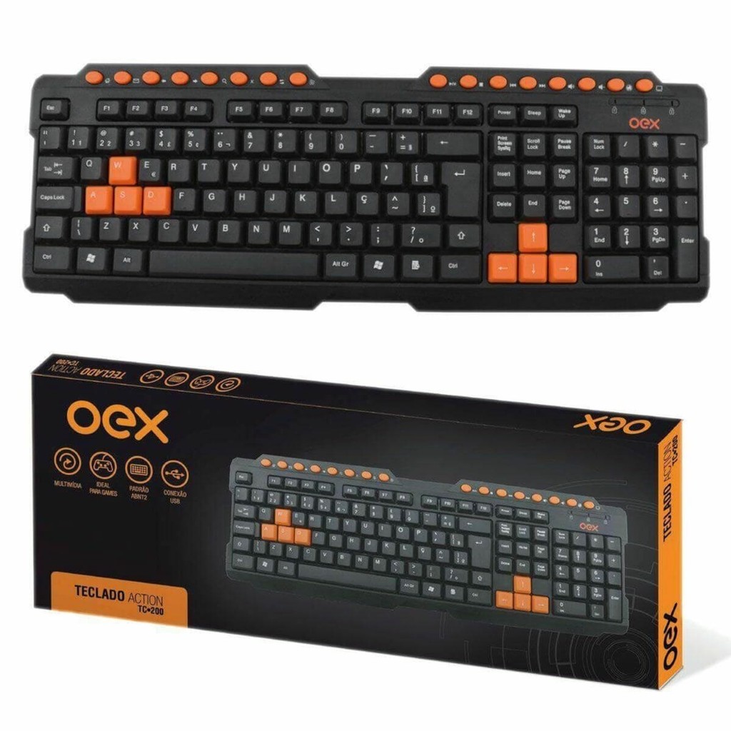 Teclado Gamer Action Multimídia USB Padrão ABNT2 TC200 OEX