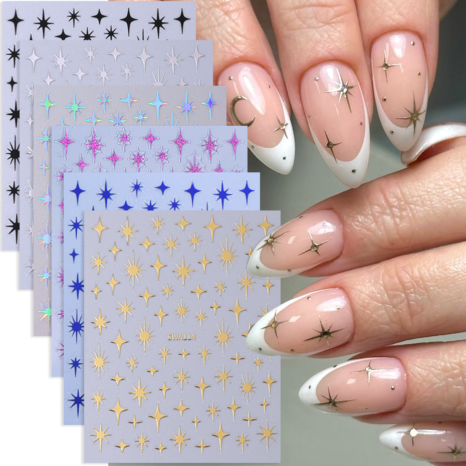 3D Metálico Estrela Etiqueta Do Prego 6 Cores Ouro Prata Irregular Design DIY Holográfico Y2K Manicure Decalques Sliders em Oferta na Shopee