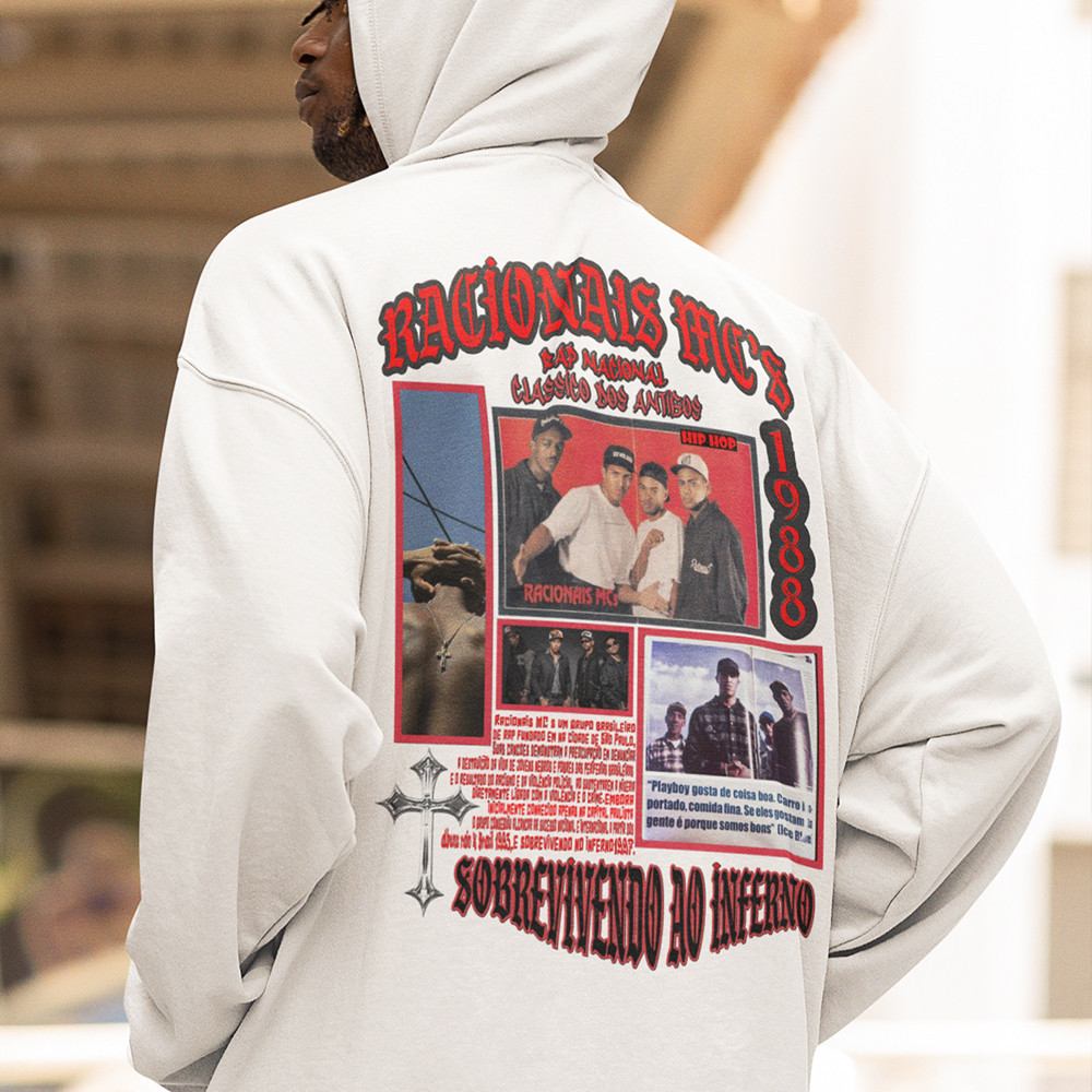 Moletom Racionais MC's Rap Mano Brown Blusa De Frio HipHop Casaco Com Capuz Frases Rap Estilo
