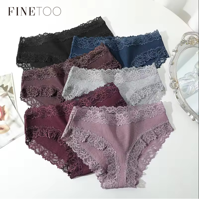 FINETOO Calcinha De Renda Para Mulher Cuecas Confortáveis Lingerie Respirável Sexy Roupa Íntima De Cintura Média em Oferta na Shopee