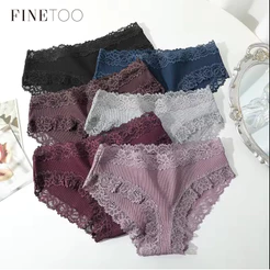 FINETOO Calcinha De Renda Para Mulher Cuecas Confortáveis Lingerie Respirável Sexy Roupa Íntima De Cintura Média