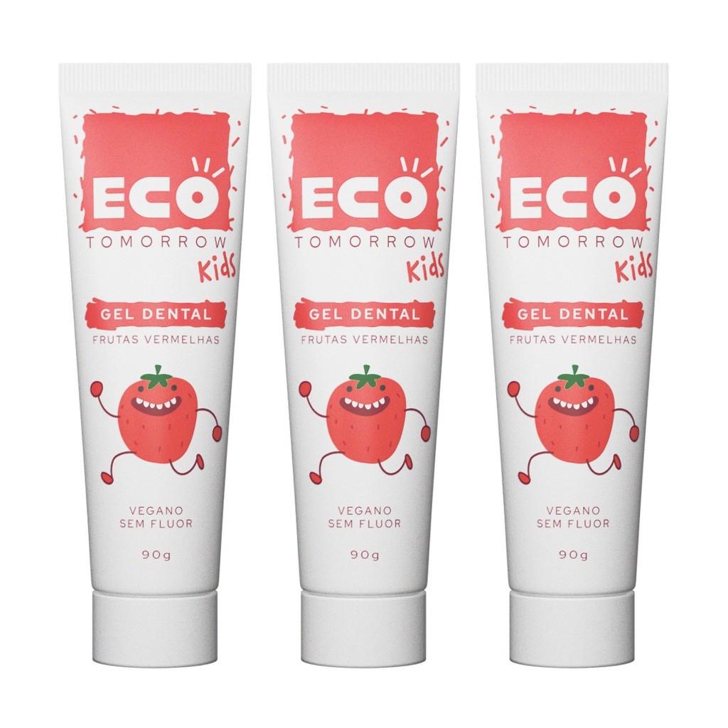 Kit 3 Gel Dental Infantil Frutas Vermelhas Sem Flúor Eco Tomorrow 90g