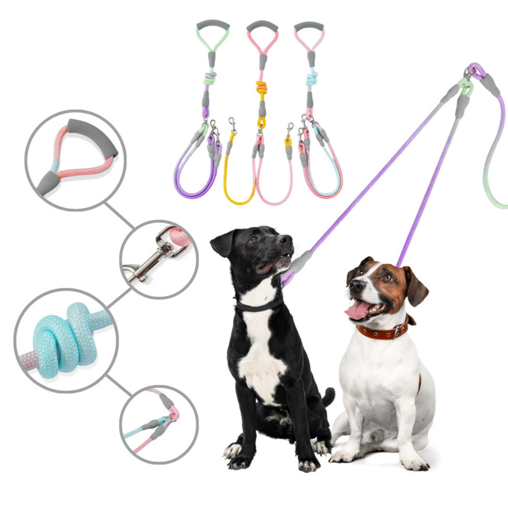 Guia Dupla para Cães - Antienrolamento, Gradiente, Resistente, Ideal para Passear com 2 Pets em Oferta na Shopee