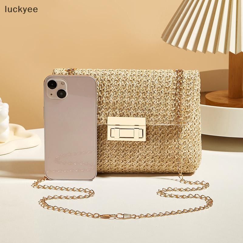 luckyeo Moda Palha Feminina Corrente Bolsa De Ombro Tecido Alta Capacidade Fivela Fechamento Embreagem Artesanal Crossbo
