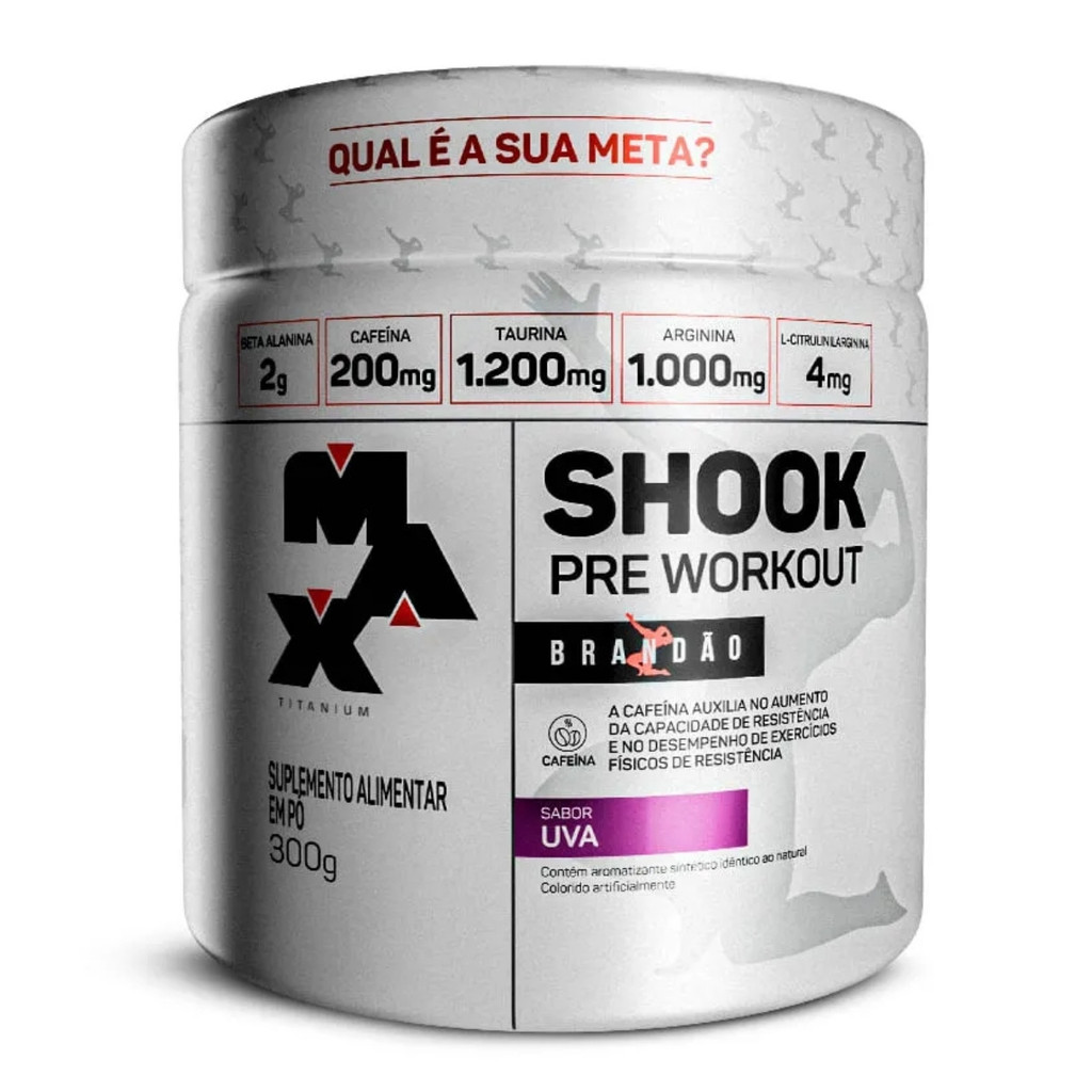 Pré-Treino Shook Rafael Brandão Pote 300g Max Titanium Uva - Health
