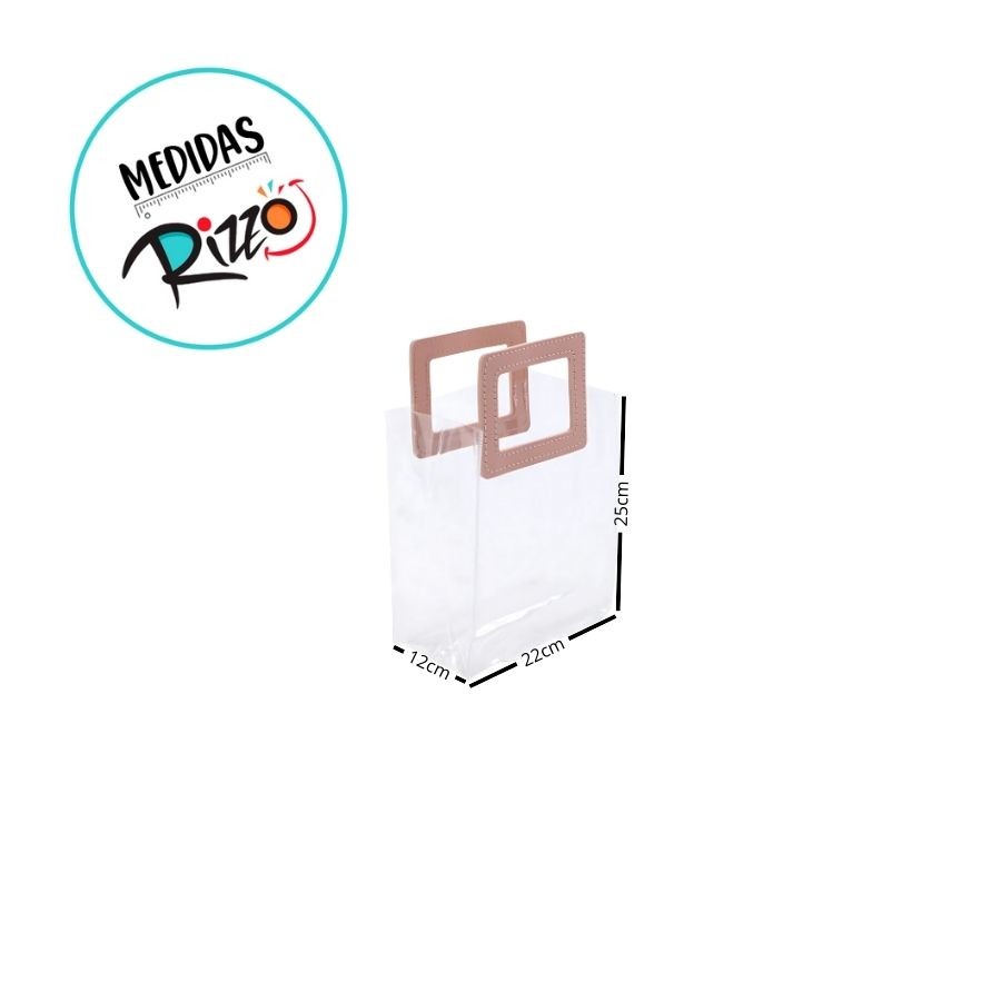 Sacola Transparente PVC Com Alça Retangular Couro Rosa - 16,4x14,2x7,3cm · foto 2