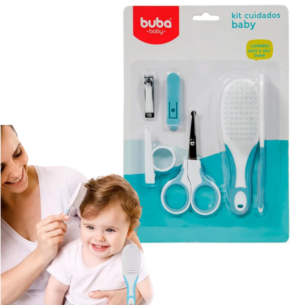 Kit Cuidados E Higiene Bebê Pente Escova Cortador Unha Buba Azul