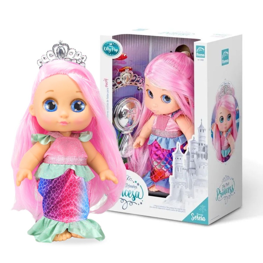 Boneca Minha Primeira Sereia Com Acessórios 5888 - Roma Brinquedos em Oferta na Shopee