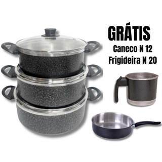 Jogo de Panelas Frigideira Caneco Caçarola Alumínio Resistente 5 peças Tampa de Vidro em Oferta na Shopee