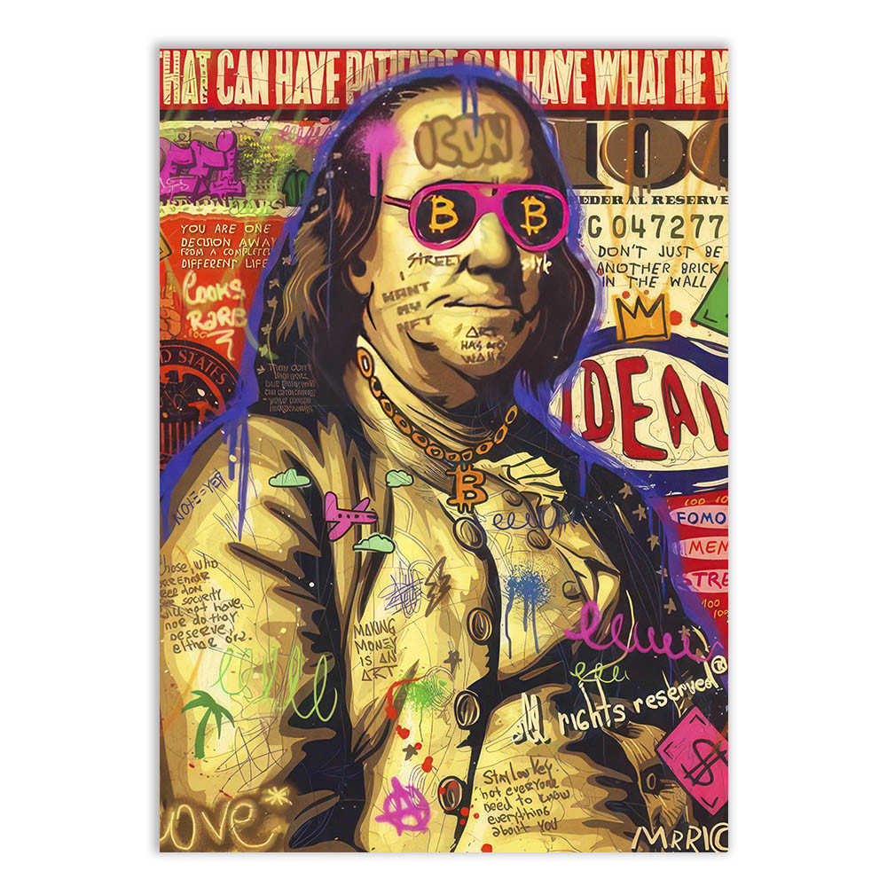 Placa Decorativa Grafite Benjamin Franklin Arte De Rua Banksy Decoração Poster Quarto Sala