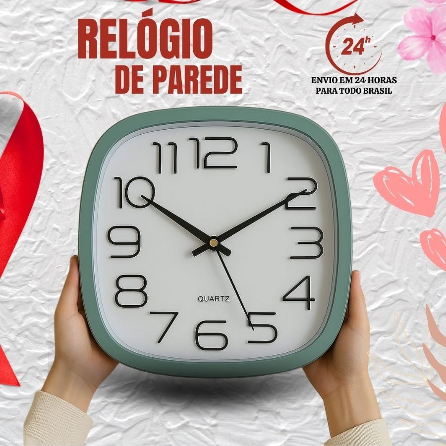Relógio de Parede Silencioso Decorativo Moderno Quartz 25CM Minimalista Sala Cozinha