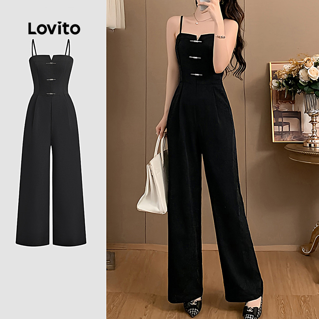 Lovito Macacão Casual com zíper liso para mulheres L132ED318 em Oferta na Shopee