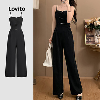 Lovito Macacão Casual com zíper liso para mulheres L132ED318 em Oferta na Shopee